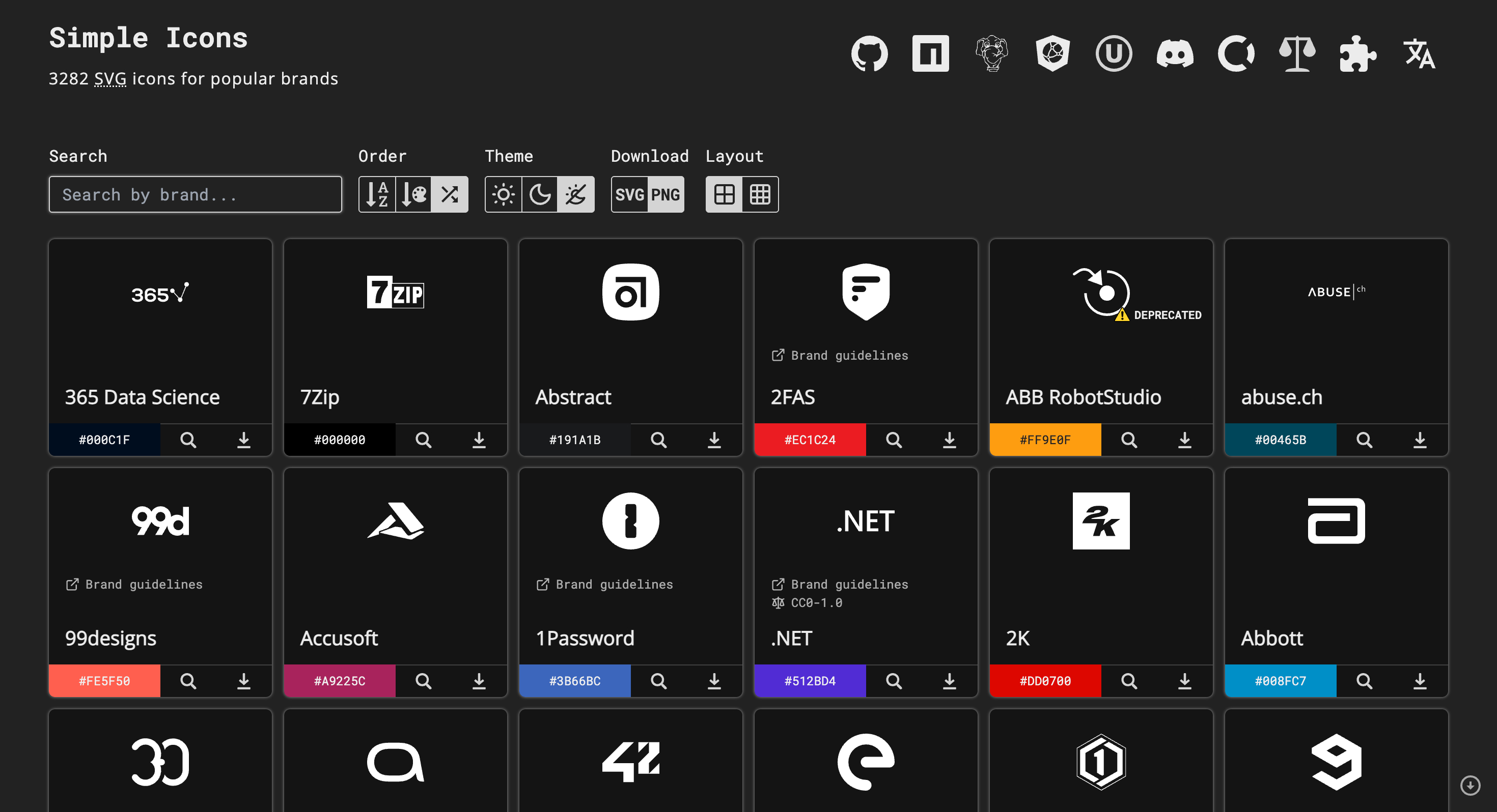 Simple IconsのWebサイト